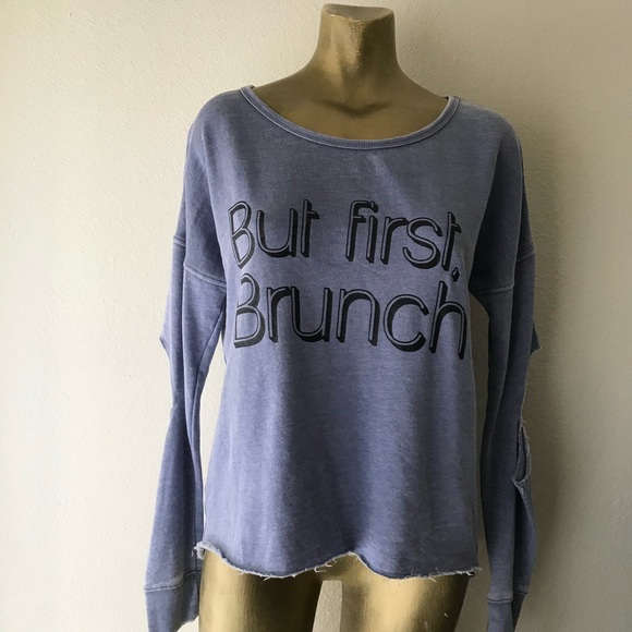 NWT Material Girl BUT FIRST BRUNCH Cut-Out Blue SWEATSHIRT M - Picture 11 of 11